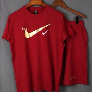 Nike Red Tee and Shorts with Gold Swoosh
